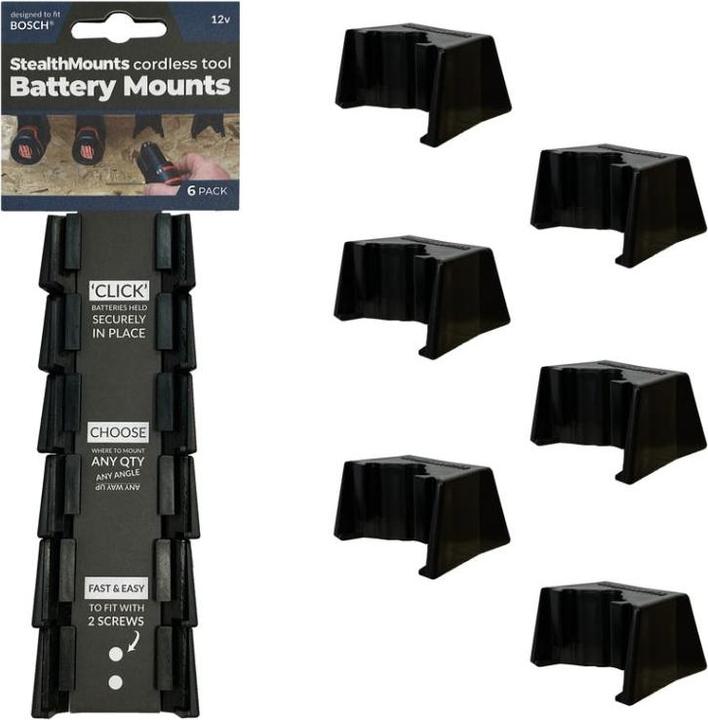 StealthMounts BM-BO108-BLK-6 Schwarze Batteriehalter für Bosch 10.8/12v (6er Pack)