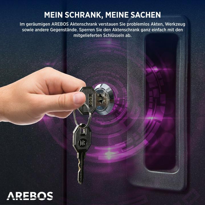 Image du produit Arebos Aktenschrank Schwarz x2 - Mit Rollen (90 x 40 x 195 cm)
