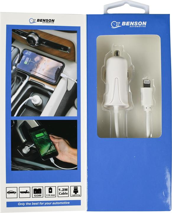 Actual product image Benson Car charger lightning cable 1.2 m 12-24V