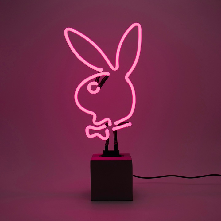 Locomocean Glass neon table lamp with concrete base - Playboy Bunny pink