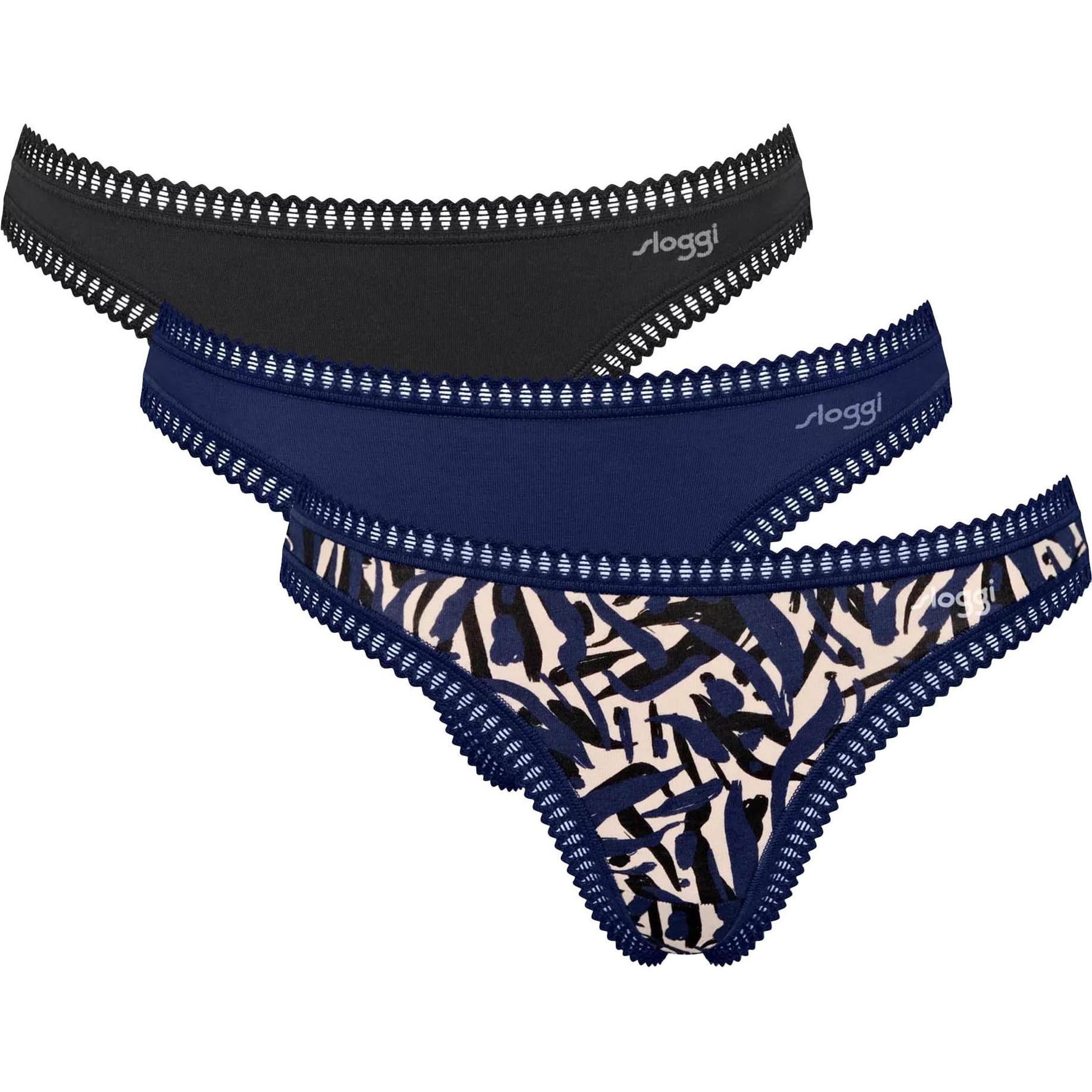 Sloggi, Damen, Unterhosen, 3er Pack GO Crush String, Blau, Schwarz, (XS, 3er Pack)