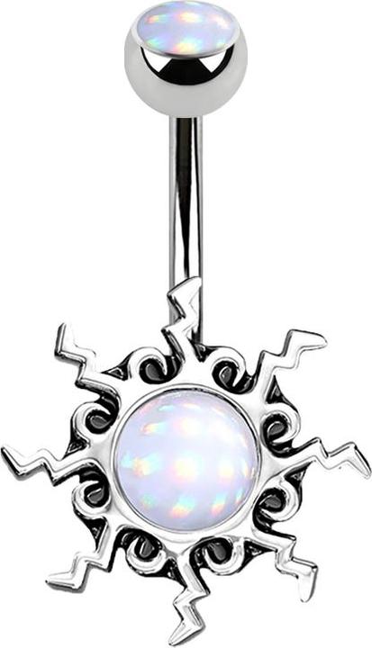 Produktbild Star Piercing Banane silber Sonne mit Epoxidstein weiss (Messing, Chirurgenstahl 316L)
