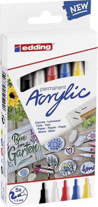 Produktbild Edding Acrylmarker (Gelb, Schwarz, Rot, Blau, Weiss, 2 mm, 5 x)