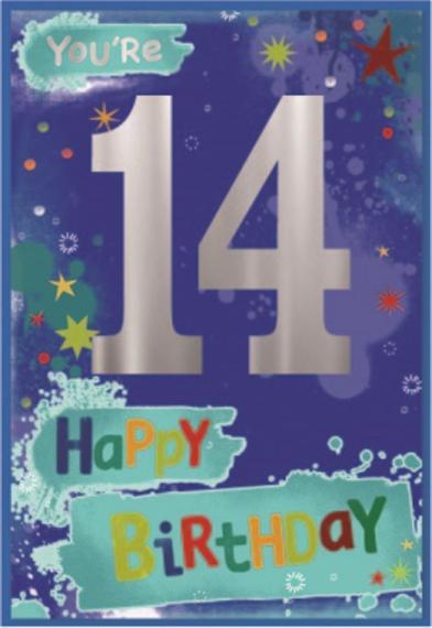 Produktbild Simon Elvin Sternemuster Grusskarte 14. Geburtstag 6erPack Karton (6 Stk.)