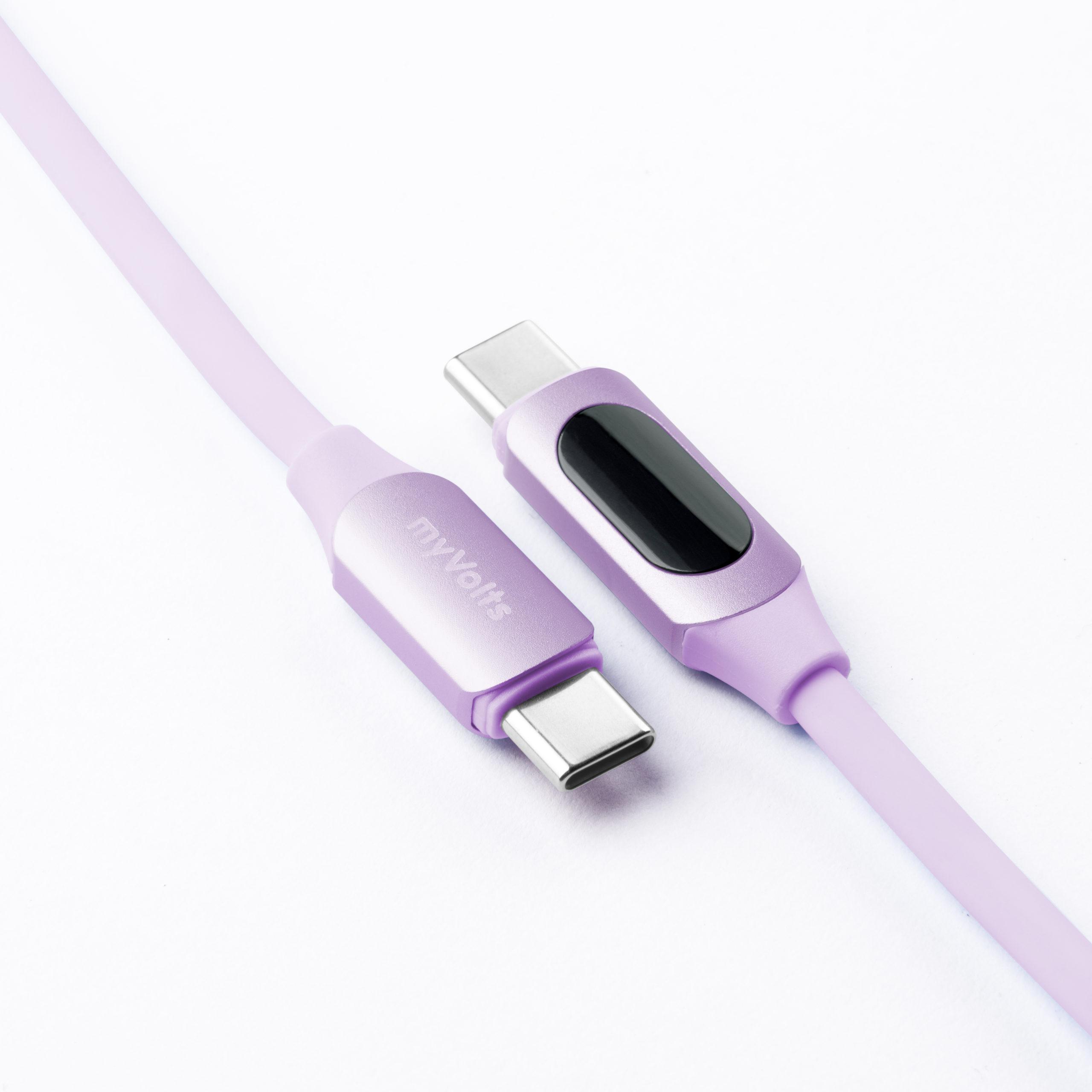 Thumbnail - MyVolts PDCCCPU - Step Up USB-C to USB-C PD Cable with LCD Power Meter, Jellybean Purple, USB Kabel