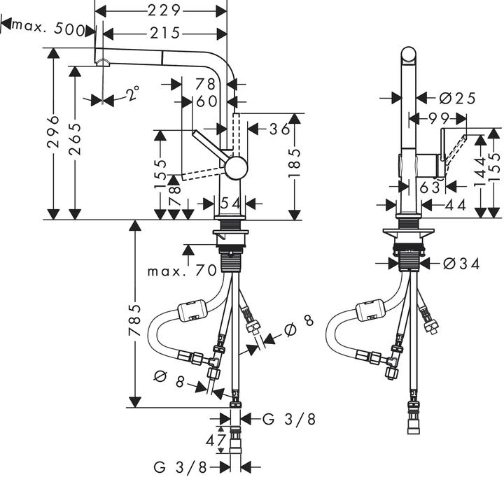 Produktbild hansgrohe Talis M54 Einhebel-Küchenmischer 270, Niederdruck Warmwasserbereiter, Ausziehauslauf, 1je