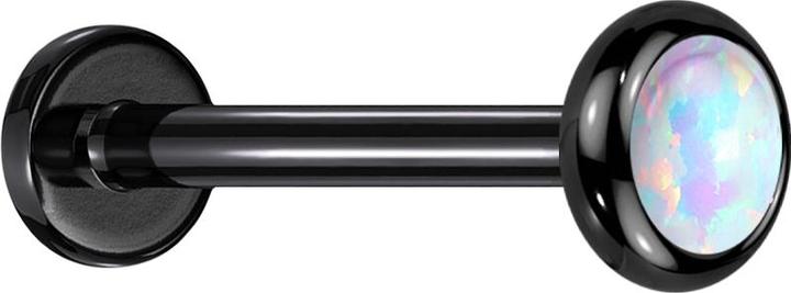 Image du produit Star Piercing Micro Labret Filetage interne noir Disque arrondi noir Opale blanc (Titane, sans laiton)