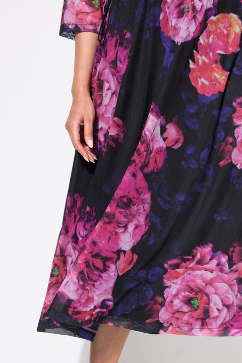 Image du produit Ulla Popken Robe maxi en mesh, motif floral, décolleté en V et manches courtes chauve-souris (46, 48)