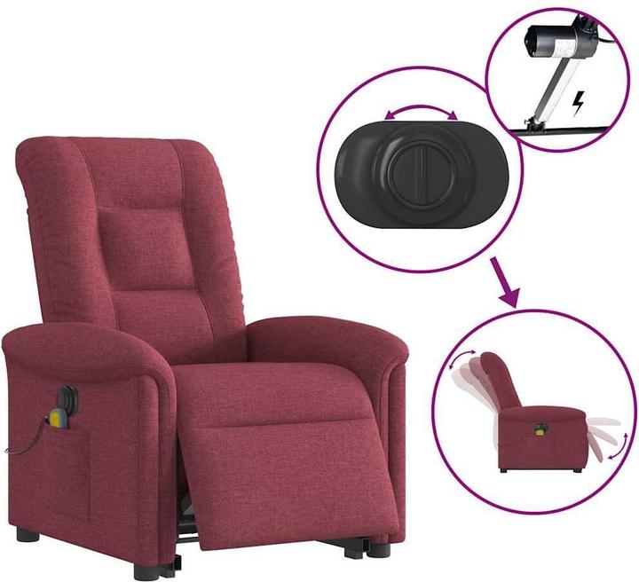 Immagine prodotto vidaXL Poltrona massaggiante elettrica con ausilio per l'assistenza in piedi in tessuto rosso vino