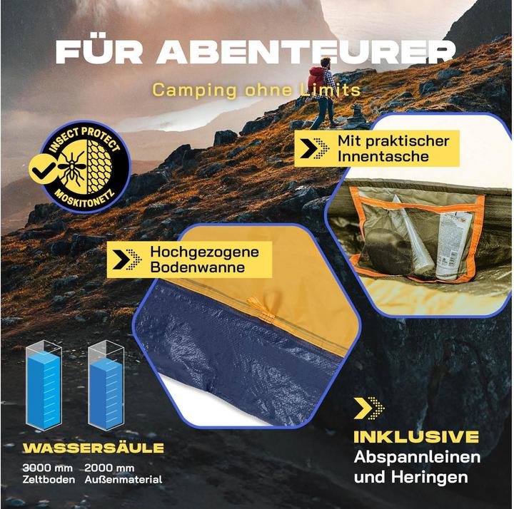 Actual product image Where Tomorrow Wurfzelt 3 Personen - Gelb, Anzahl Personen: 3 (Pitching tent, 3.10 kg, 3 persons)