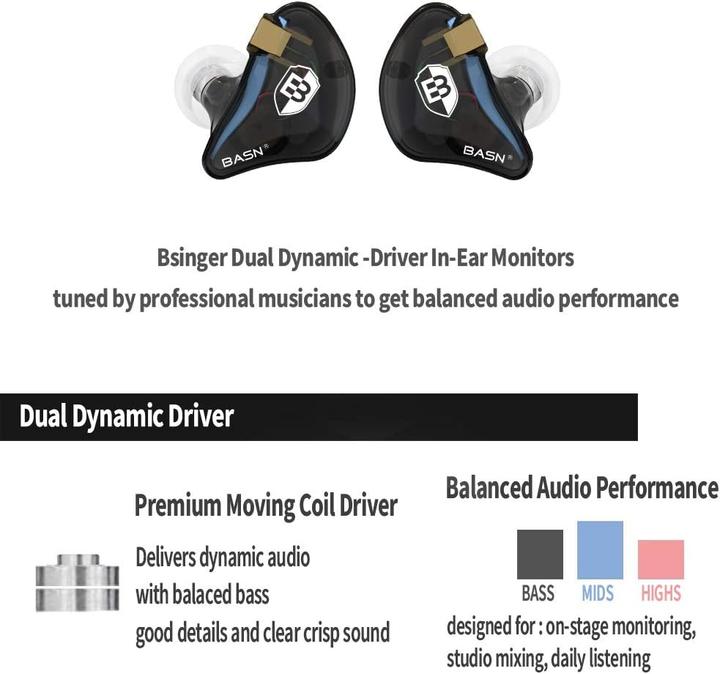 Actual product image Basn In-Ear-Kopfhörer mit Dual-Treibern, Bsinger-Series (NC, Cable)