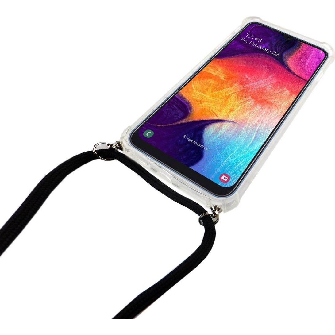 Thumbnail - König Design Handykette für Samsung Galaxy A50 Hülle Band Case zum umhängen Kordel Schwarz, Handykette, Transparent