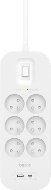 Actual product image Belkin Surge protection with USB C 6 outlet (6 x, USB-A, USB-C, 2 m)