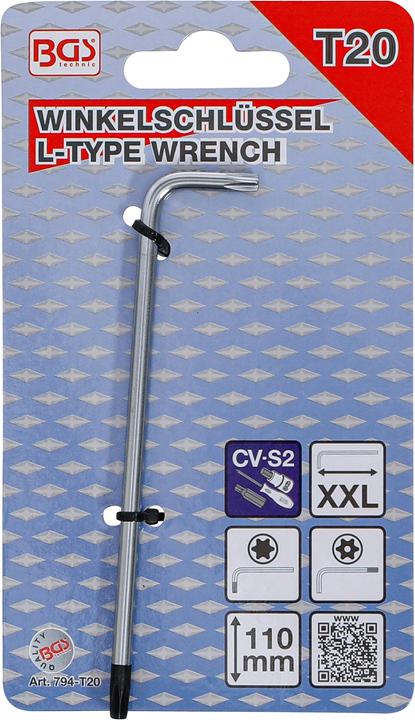Image du produit BGS Clé allen extra longues profil T (pour Torx) avec/sans perçage T20 (Section en T)