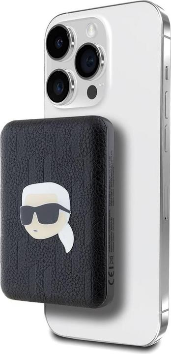 Karl Lagerfeld Powerbank indukcyjny KLPB5FPGKSKIHK 15W 5000mAh czarny/black Karl Head Pin MagSafe (5000 mAh, 15 W)
