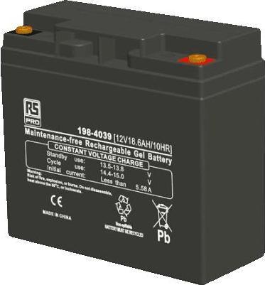 Image du produit RS PRO Batterie au plomb étanche, 12V / 18.6Ah, connexion M5, 181.5 x 77 x 167.5mm (12 V, 18600 mAh)