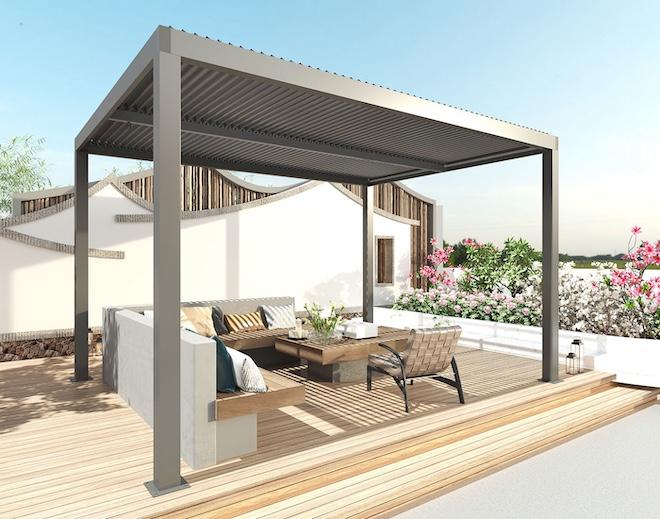 Actual product image Mendler Pergola HWC-L46 with side wall, slatted pavilion roller blind, 11cm aluminium frame, storm-proof (300 cm, 400 cm)