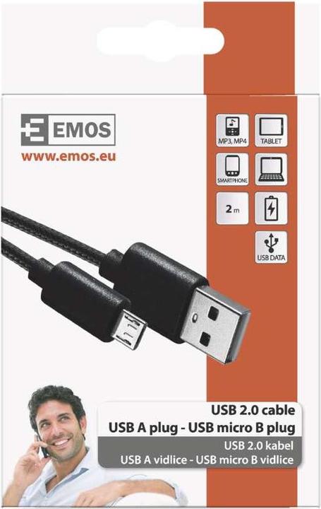 Immagine prodotto Emos Cavo USB 2.0 spina A - spina micro B 2m, nero (2 m, USB 2.0, 10 W)