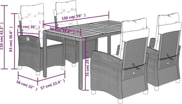 Actual product image vidaXL Garten Essgruppe (150 x 90 x 75 cm)
