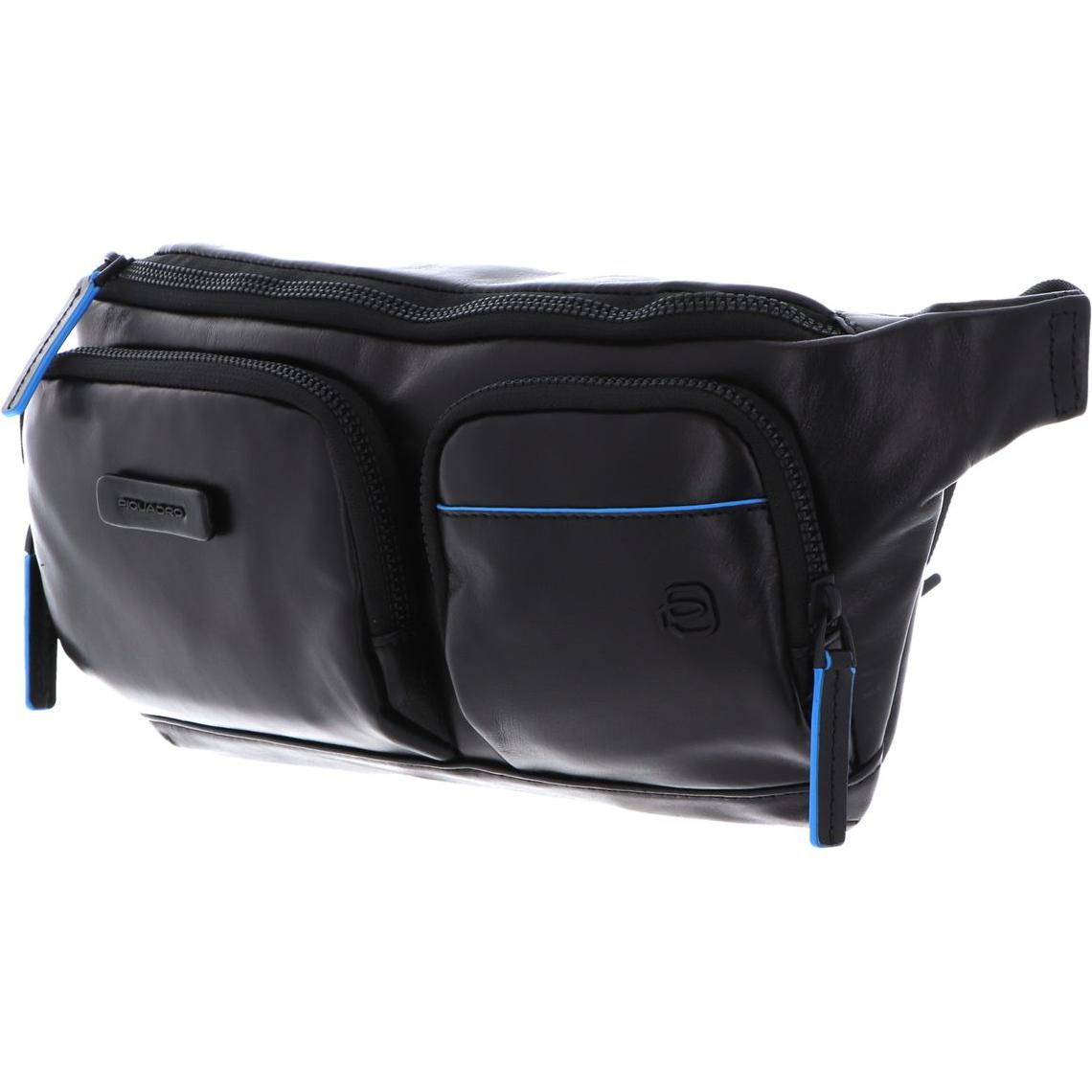 Piquadro Uomo Nero Uomini, Marsupio, Blue Square, Genuine Leather, Textile Fanny Pack, Toiletry, Ca557,
