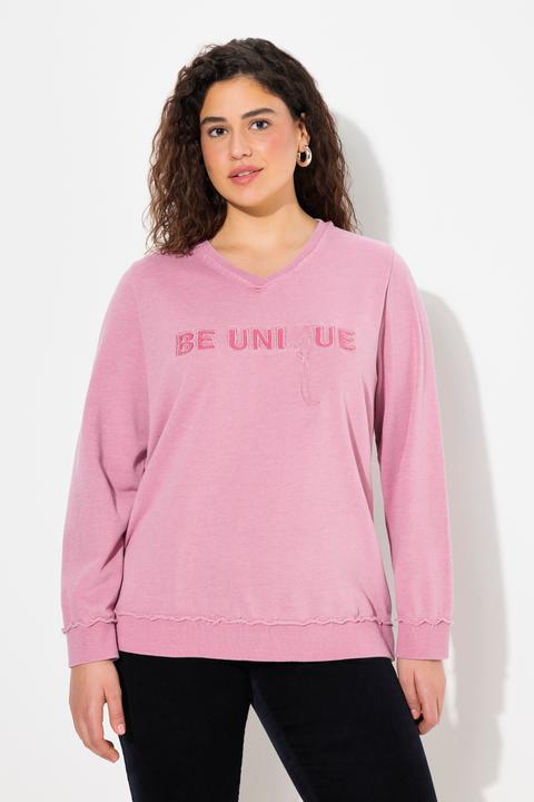 Image du produit Ulla Popken Pull en molleton à message, col rond et manches longues (42, 44)