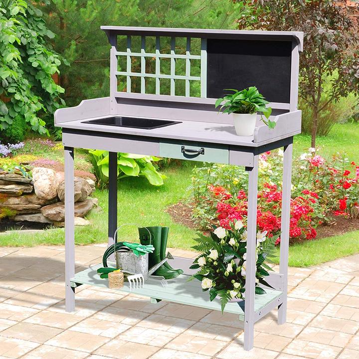 Image du produit Homcom Table de plantation avec tiroir et bac