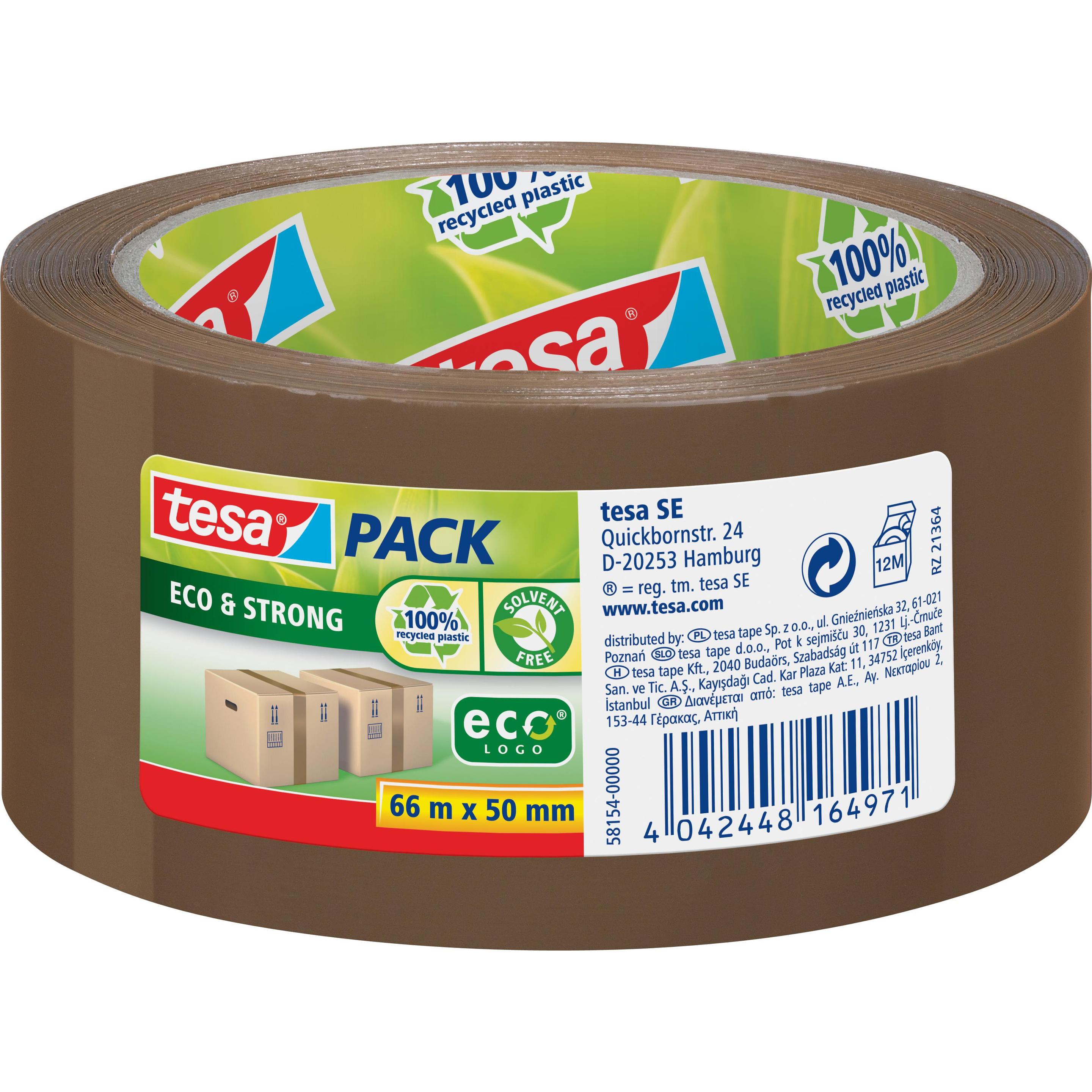 tesa, Klebeband, tesapack ECO & STRONG Paketband - Umweltschonendes Packband aus 100 % recyceltem Kunststoff (50 mm)