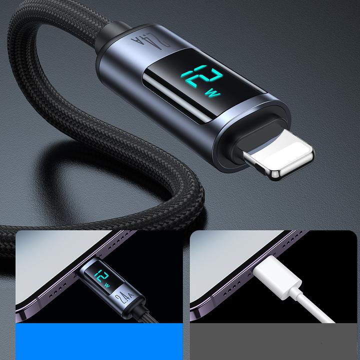 Image du produit Joyroom S-AL012A16 Prism Series 2.4A USB-A to Lightning Digital Display Fast Charging Data Cable 1.2m-Black (1.20 m, USB 2.0)