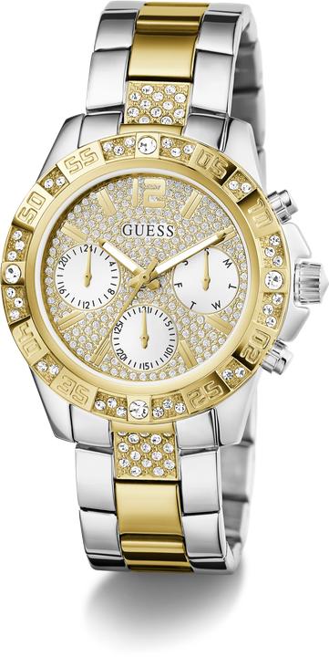 Produktbild Guess P SLV CS W/ P GLD TOP PART W/ CRYS / SUN WHT GLITZ MF DL / P SLV & GLD BRCT Armbanduhr (Uhr mit Schmuckstein, Analoguhr, 40 mm)