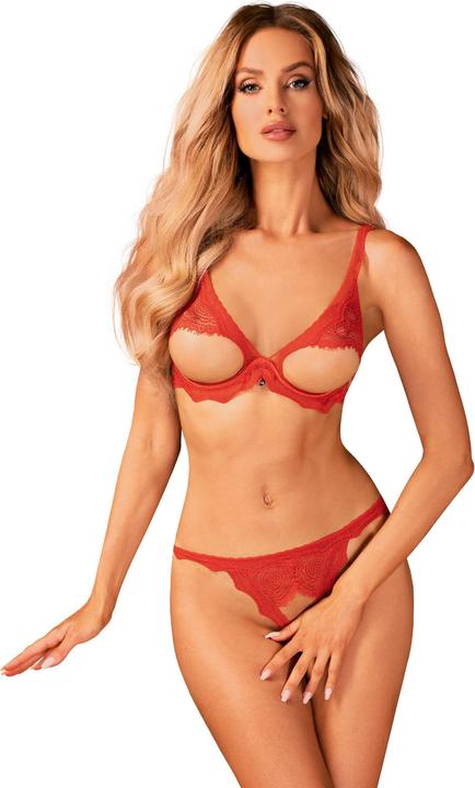 Actual product image Obsessive Bergamore 2-pcs Open Bra Set - Red (M/L)