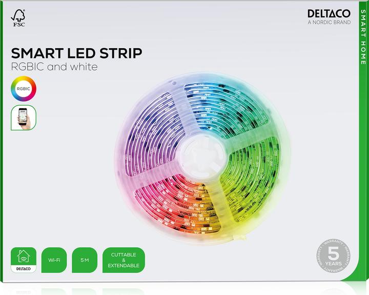 Actual product image Deltaco SMART HOME RGBIC LED STRIP, 5 meter, Addressable, Music sync (Multicoloured, RGBIC, 500 cm, Indoor)