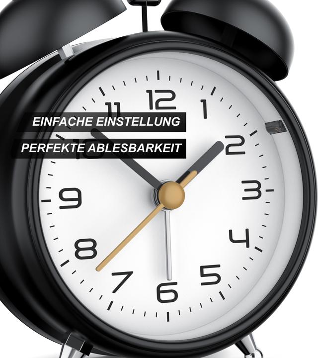 Produktbild Bearware Analoger Wecker klassisches Design, ohne Ticken, lauter Weckton, Batteriebetrieb, metall, schwarz