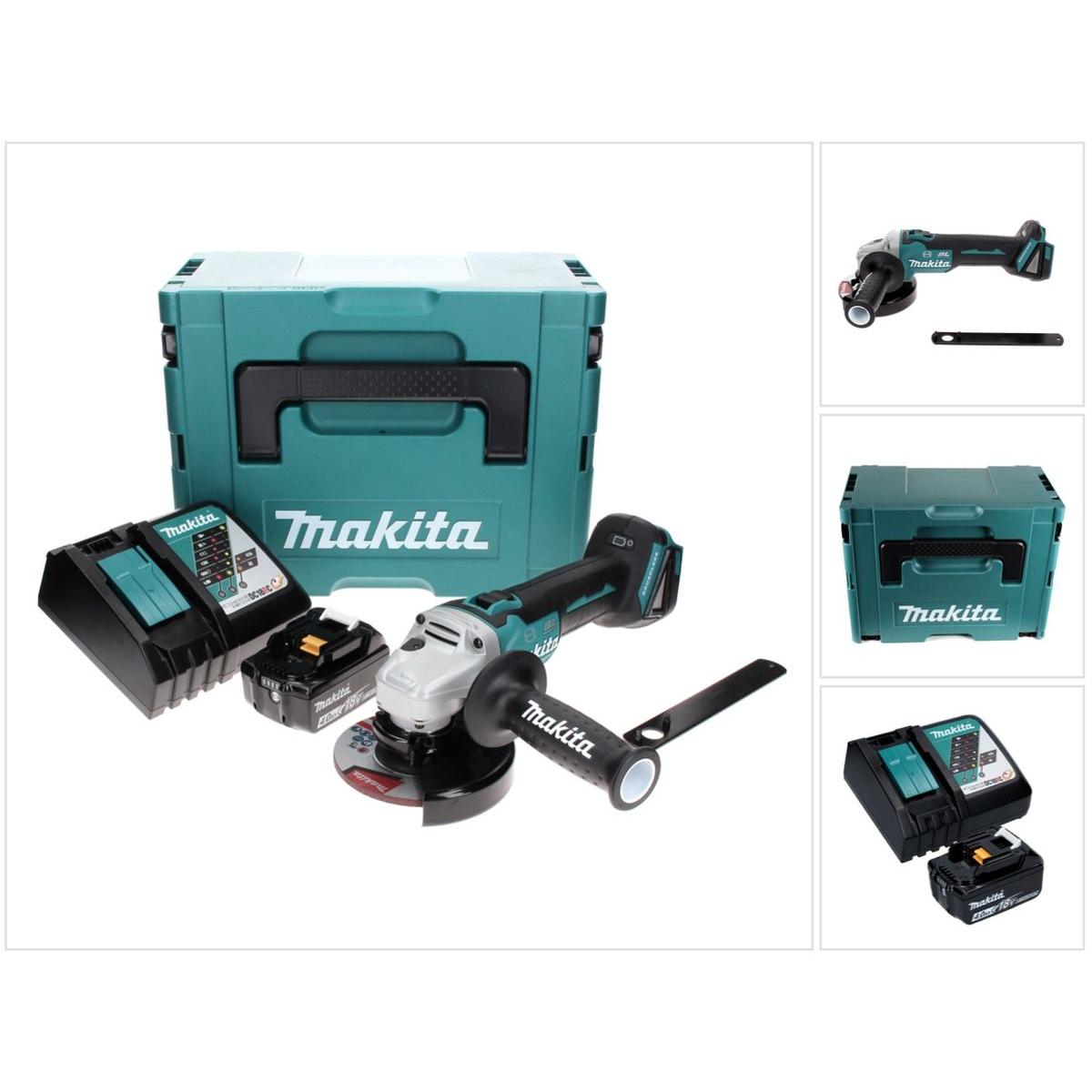 Makita, Winkelschleifer, DGA 506 RM1J Akku Winkelschleifer 18 V 125 mm Brushless + 1x Akku 4,0 Ah + Ladegerät + Makpac (...