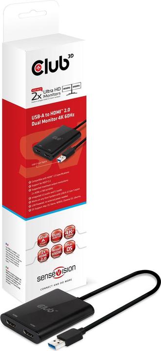 Produktbild Club 3D USB A auf HDMI 2.0 Dual Monitor 4K 60Hz Adapter