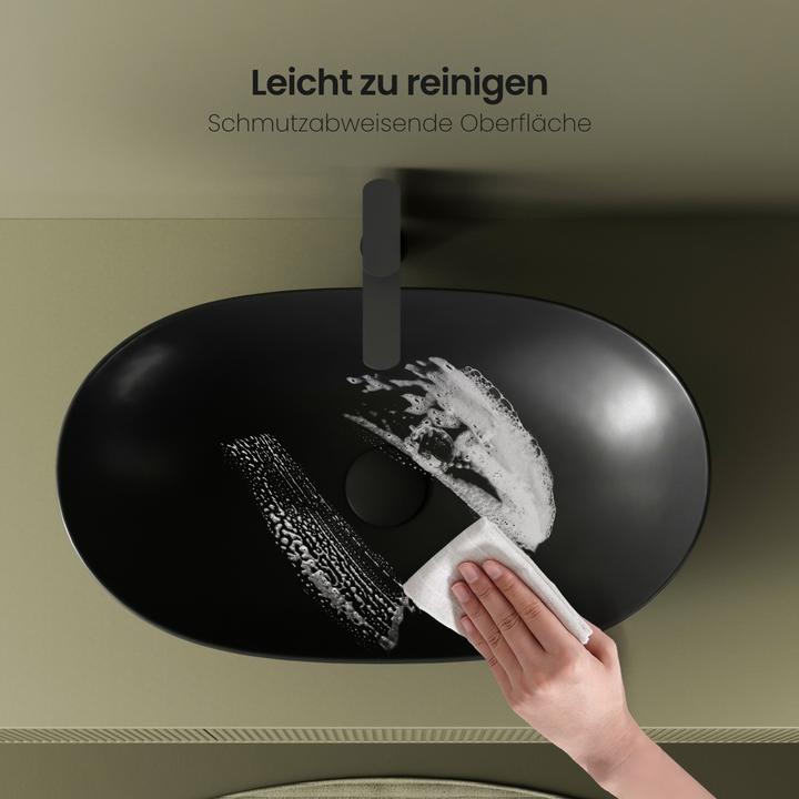 Produktbild Emke Aufsatzwaschbecken 615 x 360 x 155 mm, Oval, Keramik, Aufsatzmontage, Mattschwarz (360 mm, 615 mm)