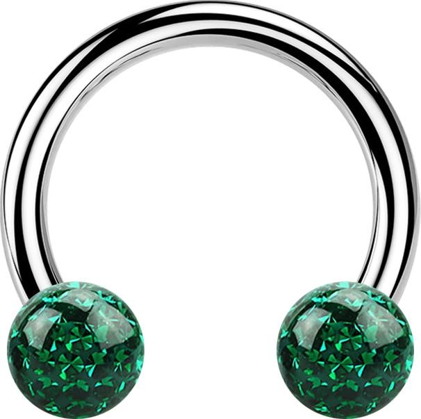 Produktbild Star Piercing Micro Circular Barbell silber mit zwei Kristall Kugeln grün Epoxy Schutzschicht (Chirurgenstahl 316L, ohne Messing)
