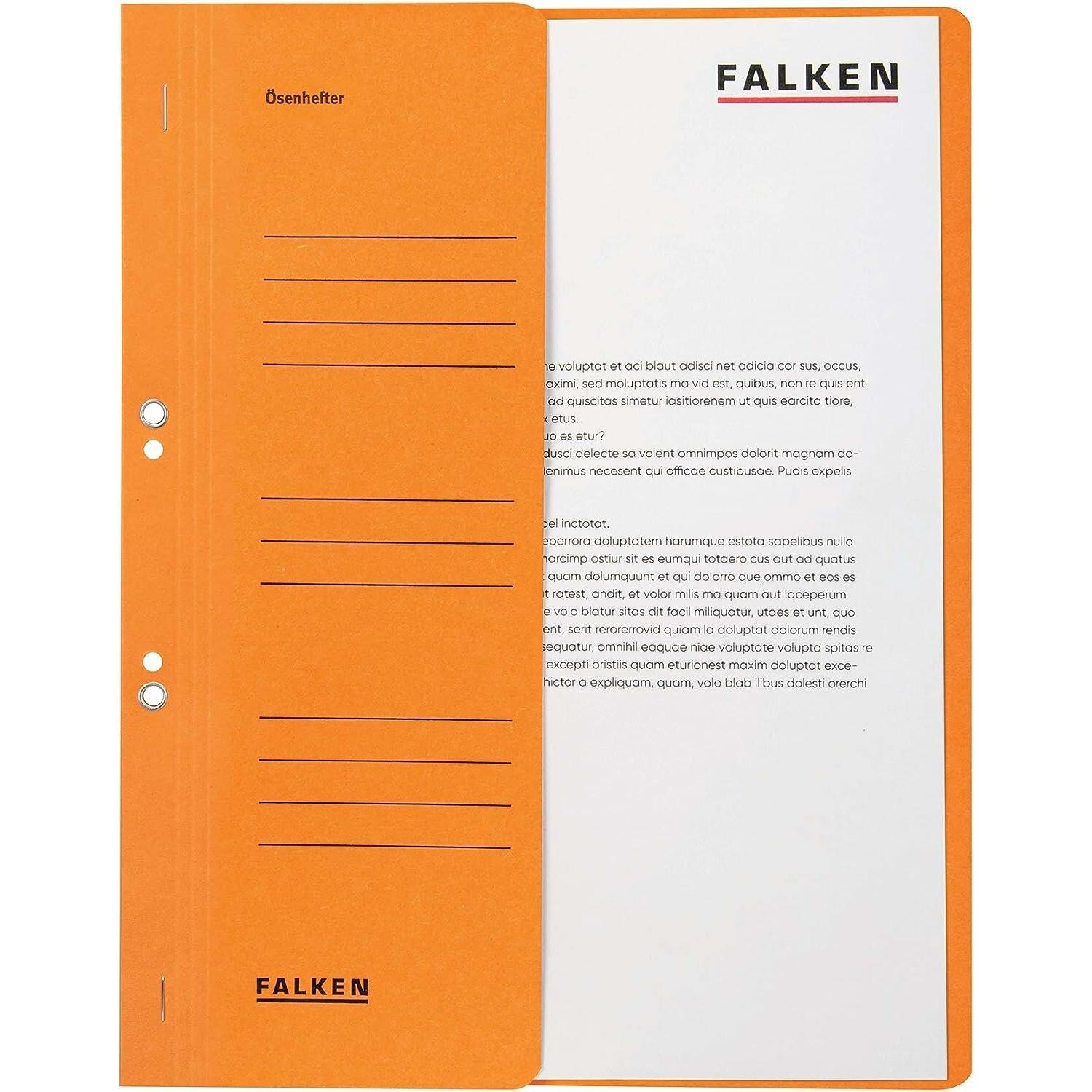 Falken, Busta portadocumenti, 50 raccoglitori ad occhielli in cartone arancione DIN A4 (A4, 50x)