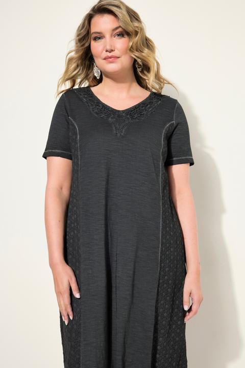 Produktbild Miamoda Jerseykleid, A-Line, cold dyed, V-Ausschnitt mit Lochstickerei, Halbarm (46)