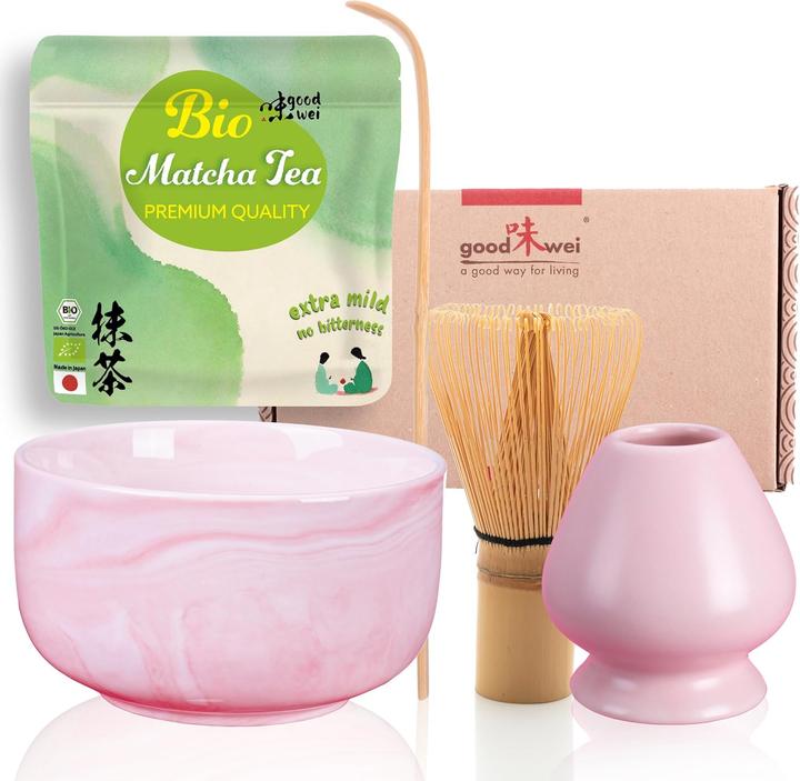 Goodwei 5-teiliges Matcha-Set Pinku mit Schale, Besen & Halter
