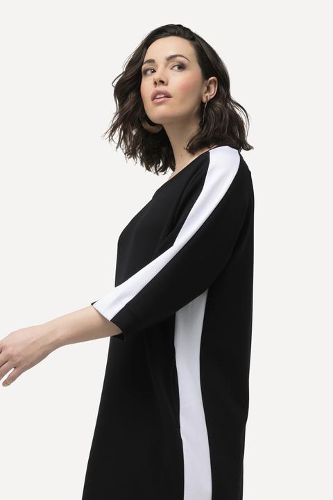 Image du produit Ulla Popken Robe en jersey, encolure bateau et manches 3/4. Bandes latérales fantaisie. (50, 52)