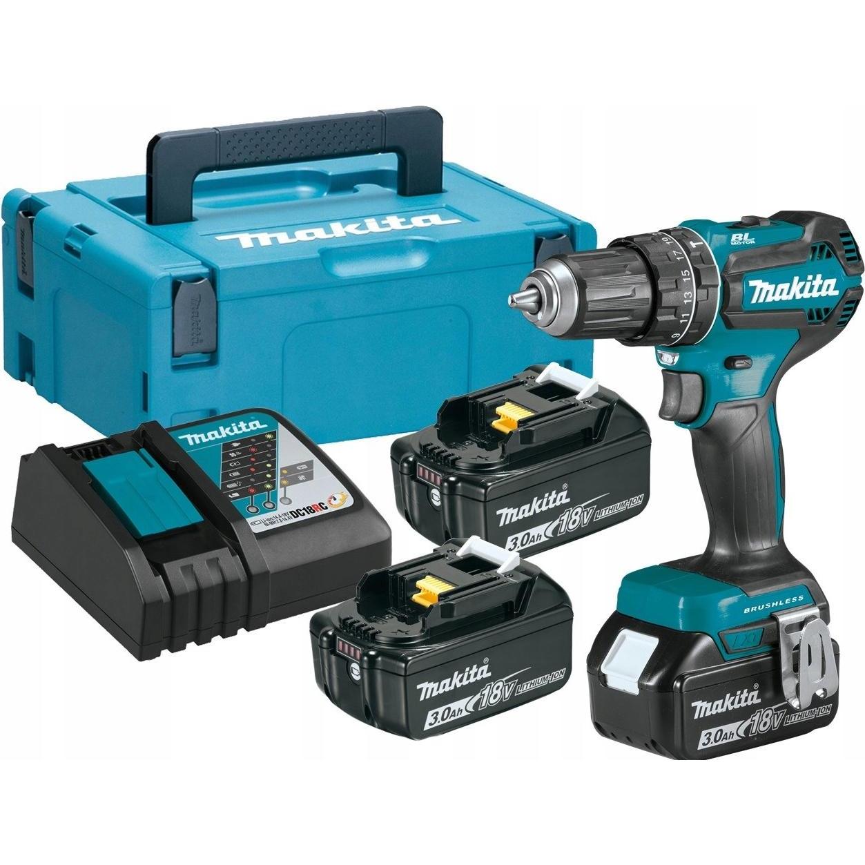 Makita, Bohrmaschine + Akkuschrauber, Wiertarko-wkrętarka udarowa akumulatorowa 18V DHP485RF3J (Akkubetrieb)