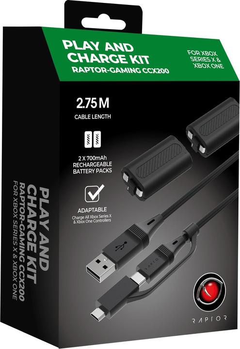 Actual product image Raptor Gaming CCX200 Play & Charger Cable - 2.75m (Xbox One S, Xbox One X, Xbox Series S, Xbox Series X)