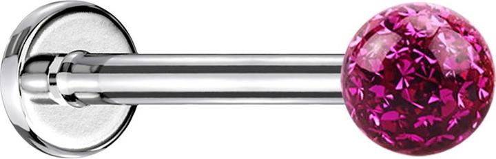 Image du produit Star Piercing Micro Labret argenté avec boule de cristal fuchsia et couche de protection en époxy (sans laiton, Acier chirurgical 316L)
