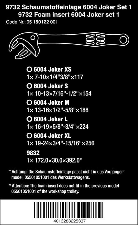Produktbild Wera 9732 Schaumstoffeinlage 6004 Joker Set 1 (24 mm, 7 mm)