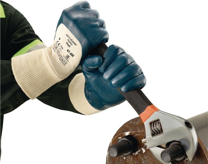 Produktbild Ansell Handschuhe ActivArmr Hylite 47-400 Grösse 8 weiss/blau EN 388 PSA-Kategorie II (8)