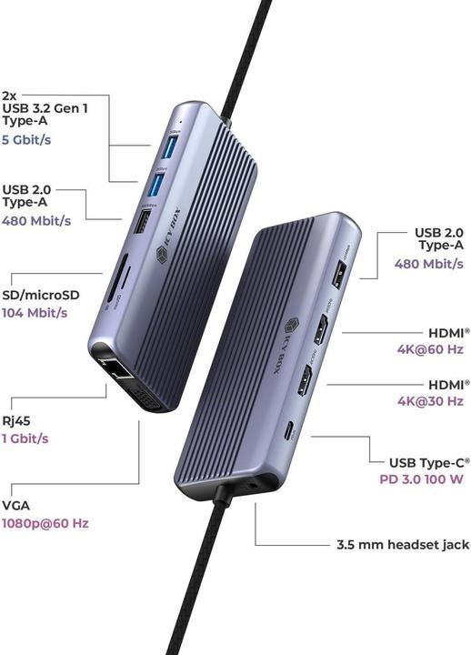 Image du produit Icy Box 12 en 1 (USB-C, 12 ports)