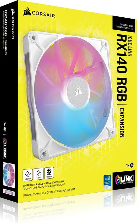 Image du produit Corsair RX RGB Series, iCUE LINK RX140 RGB White, 140mm RGB Fan, Single Fan (140 mm, 1 x)