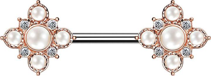 Produktbild Star Piercing Barbell rosegold Vintage Blume mit Perlen (Messing, Chirurgenstahl 316L)