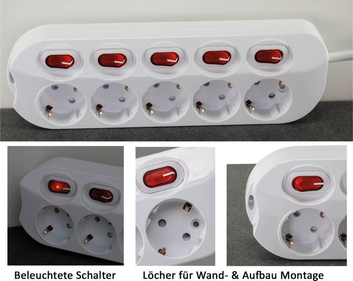 Produktbild Chilitec Steckdosenleiste, 5-fach, Einzelschaltung, 1,5 m Zuleitung, weiss (5x, CEE 7/3, 1.50 m)