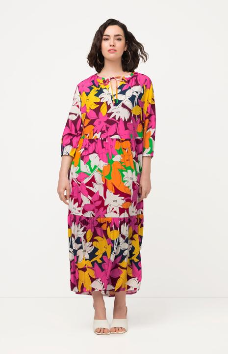 Produktbild Ulla Popken Kleid, Blüten, A-Linie, Tunika-Ausschnitt, 3/4-Arm (50, 52)